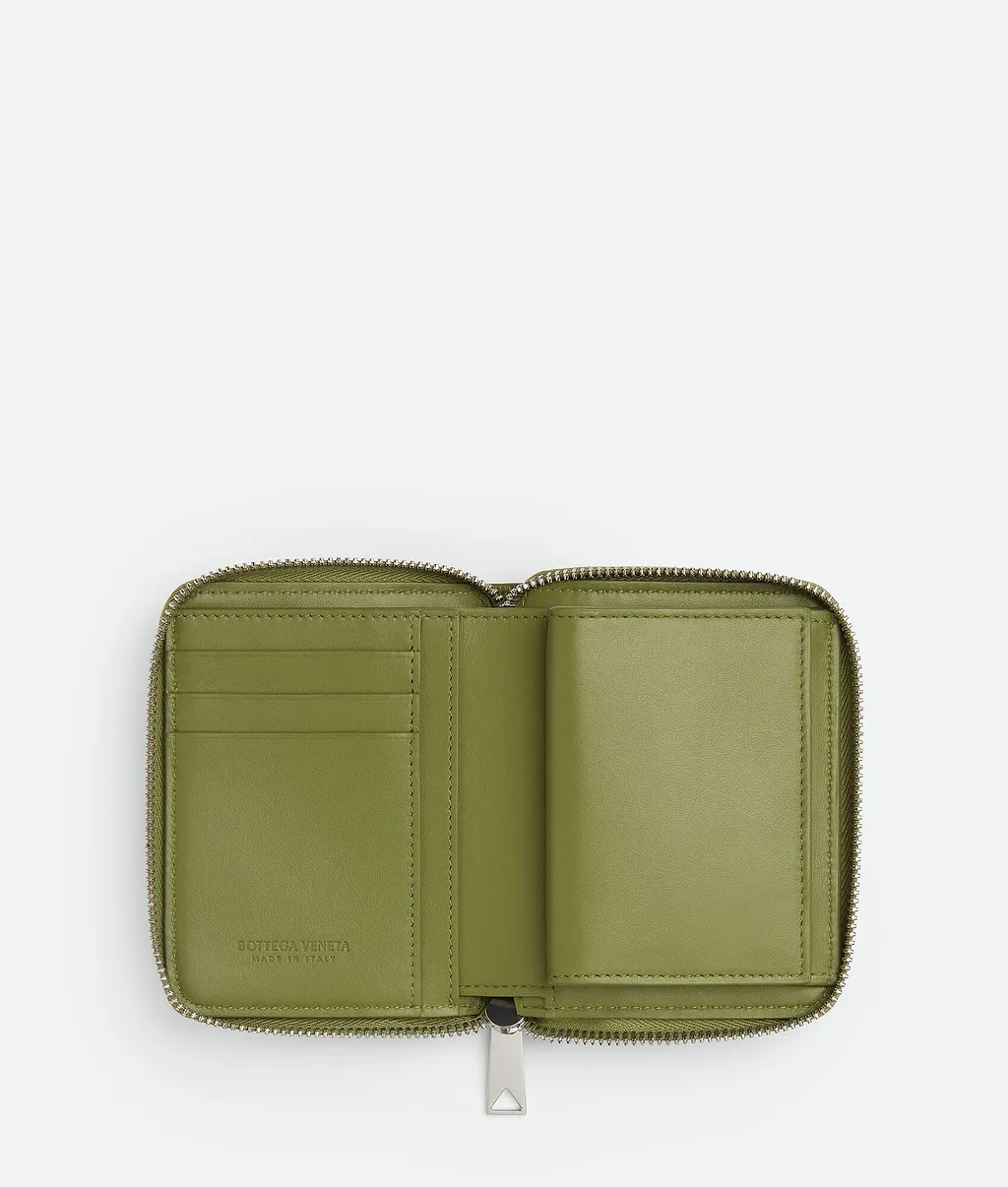 Intrecciato Stamp North/South Compact Zip Around Wallet