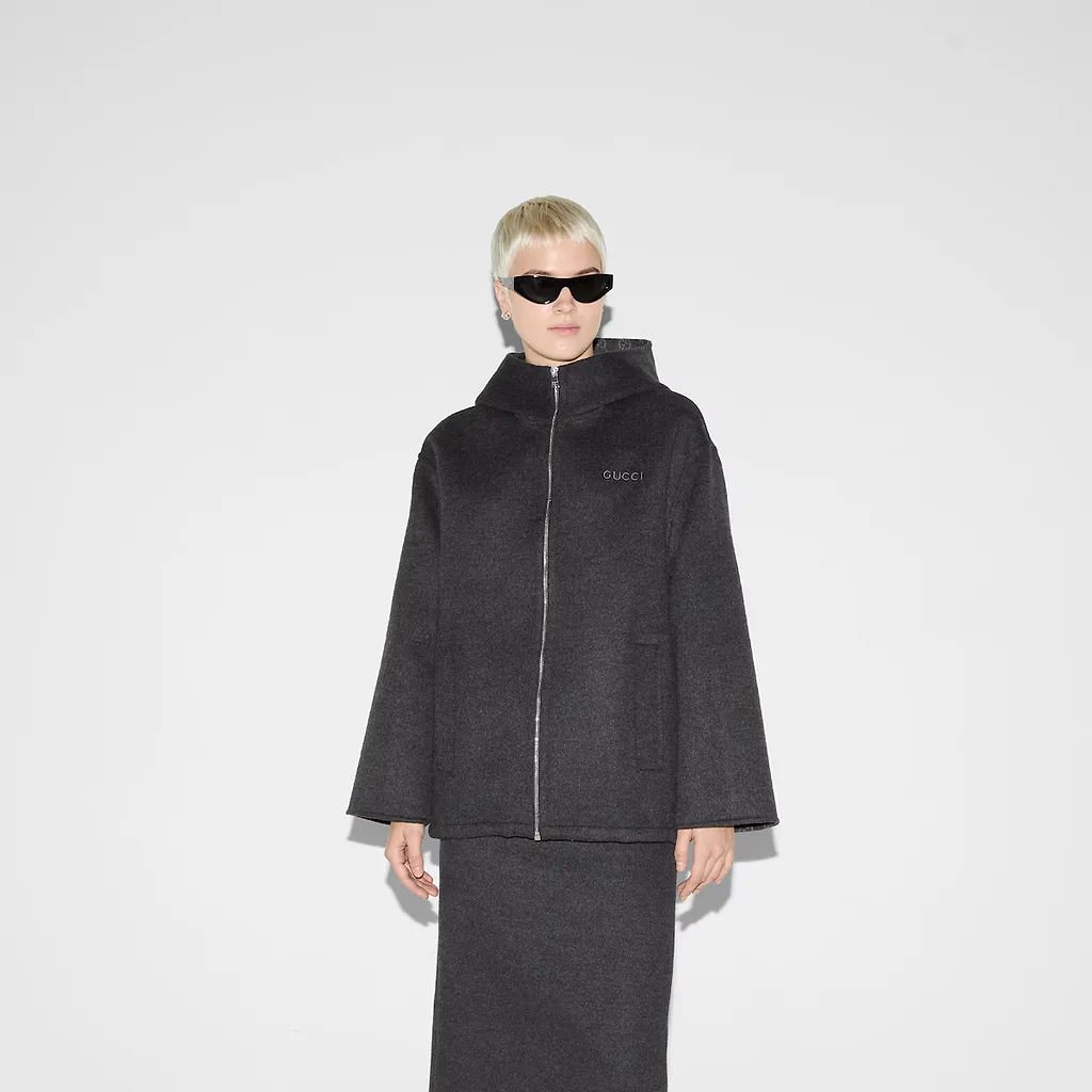 Embroidered Wool And Silk Hooded Jacket