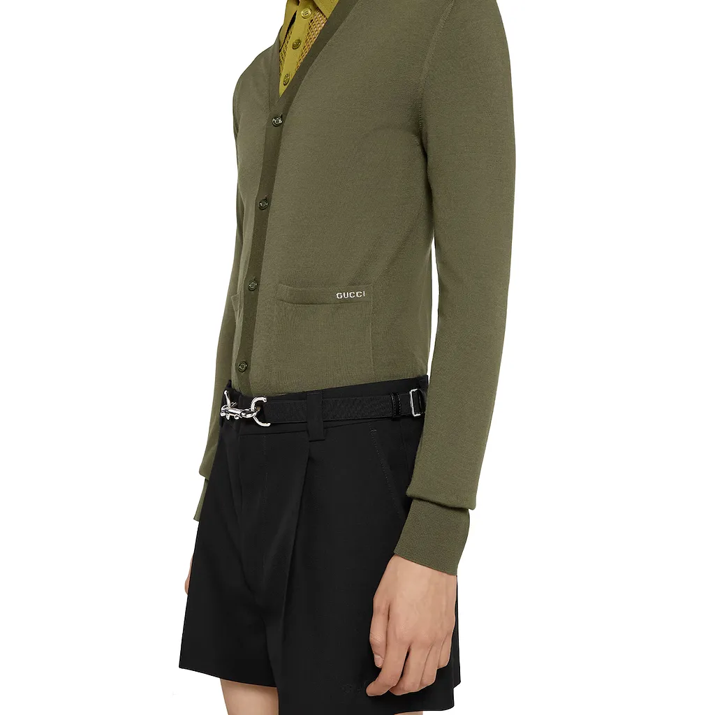 Fine Wool Knit Cardigan With Intarsia
