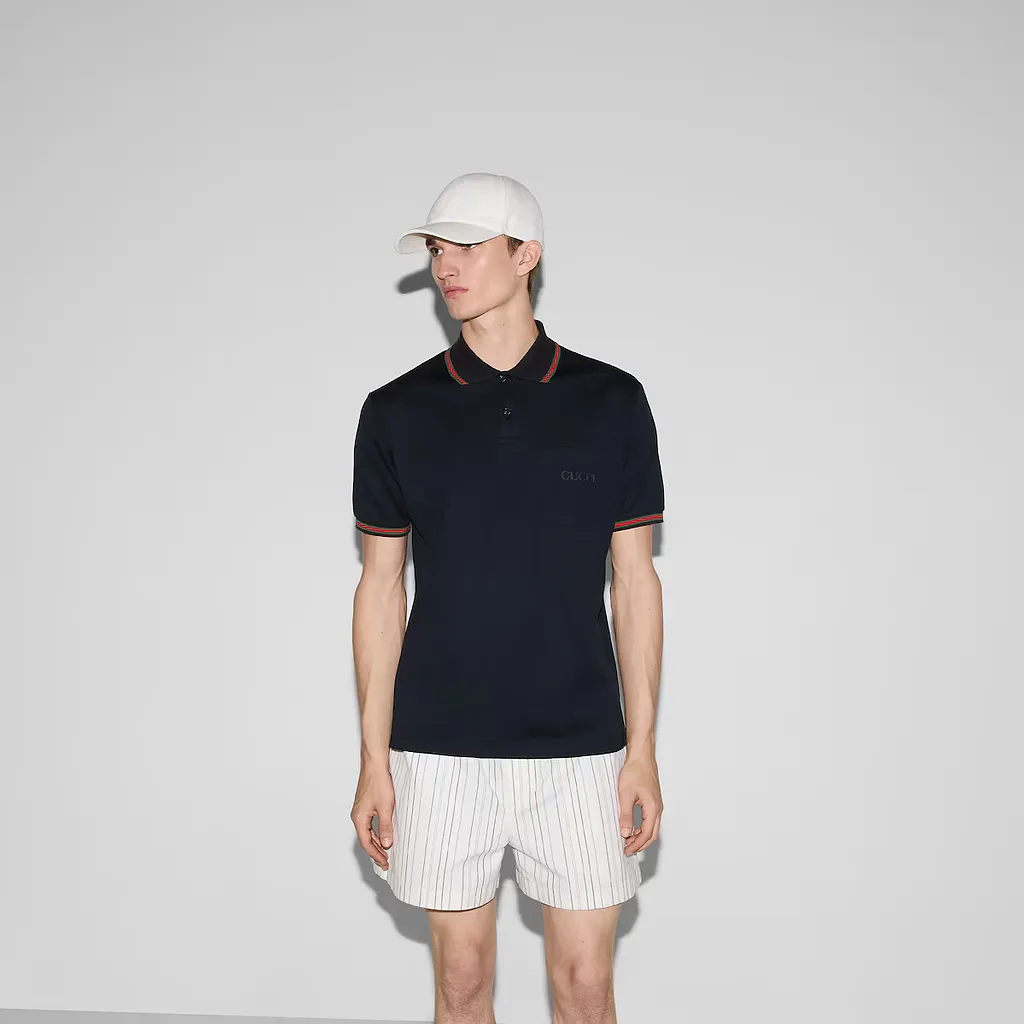 Embroidered Stretch Cotton Polo Shirt