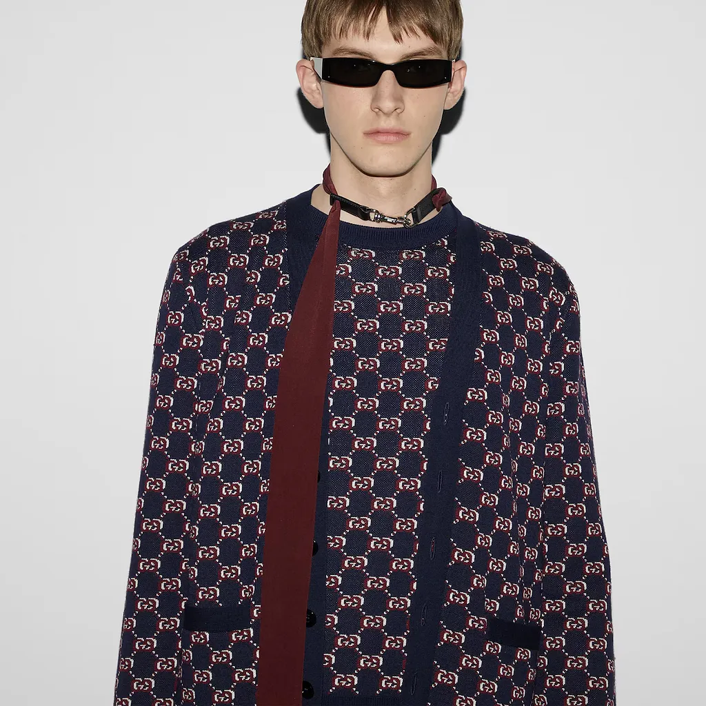 Wool Jacquard Sweater With Gg Shadow