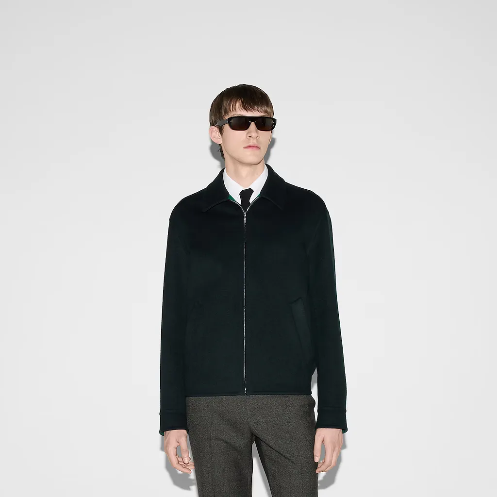 Wool Zip Jacket With Gucci Jacquard