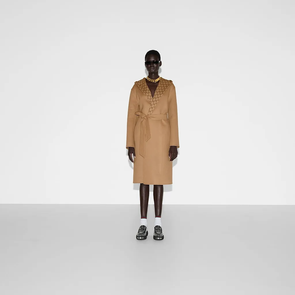 Reversible Gg Silk Wool Blend Coat
