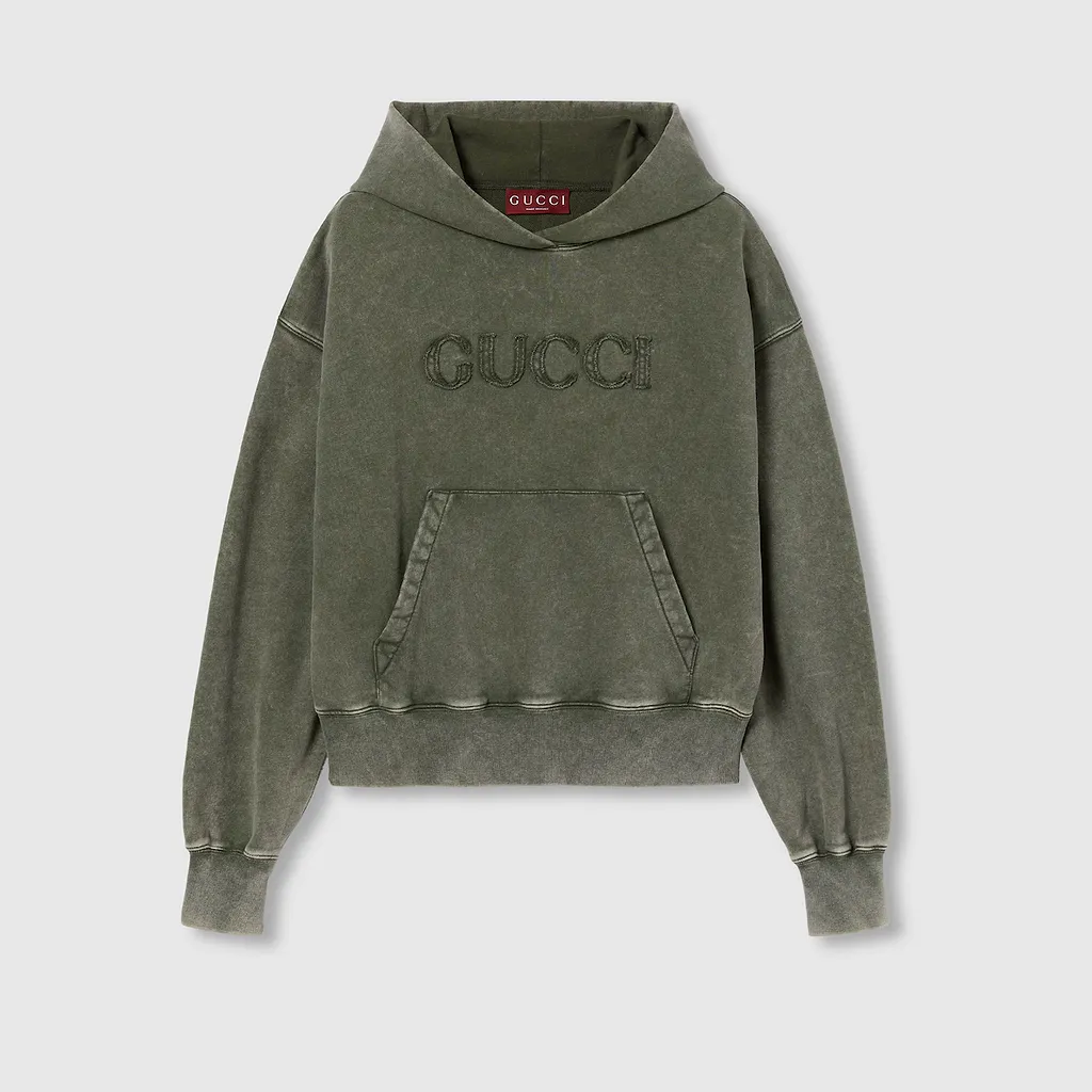 Embroidered Cotton Jersey Hooded Sweatshirt