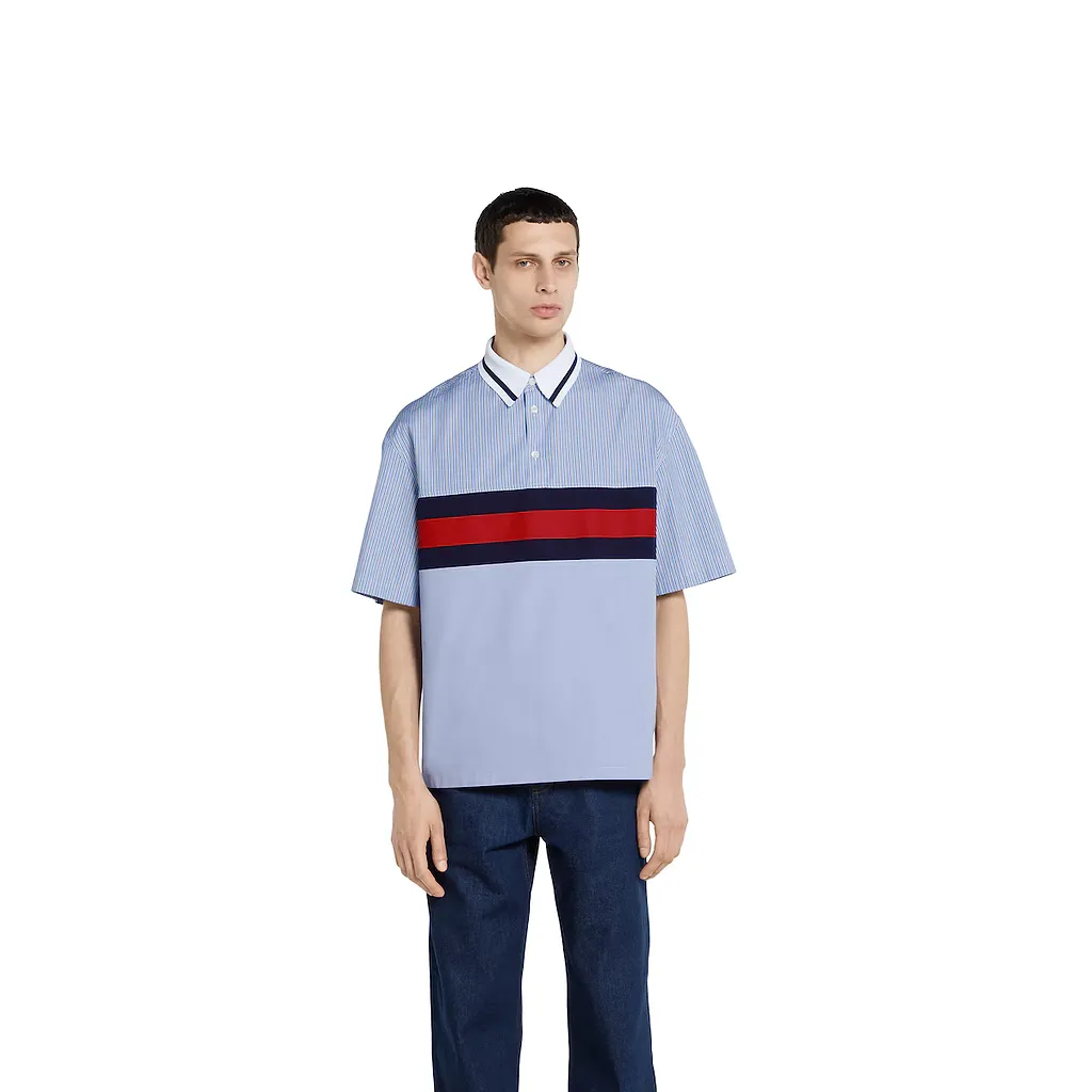 Striped Cotton Poplin Polo Shirt