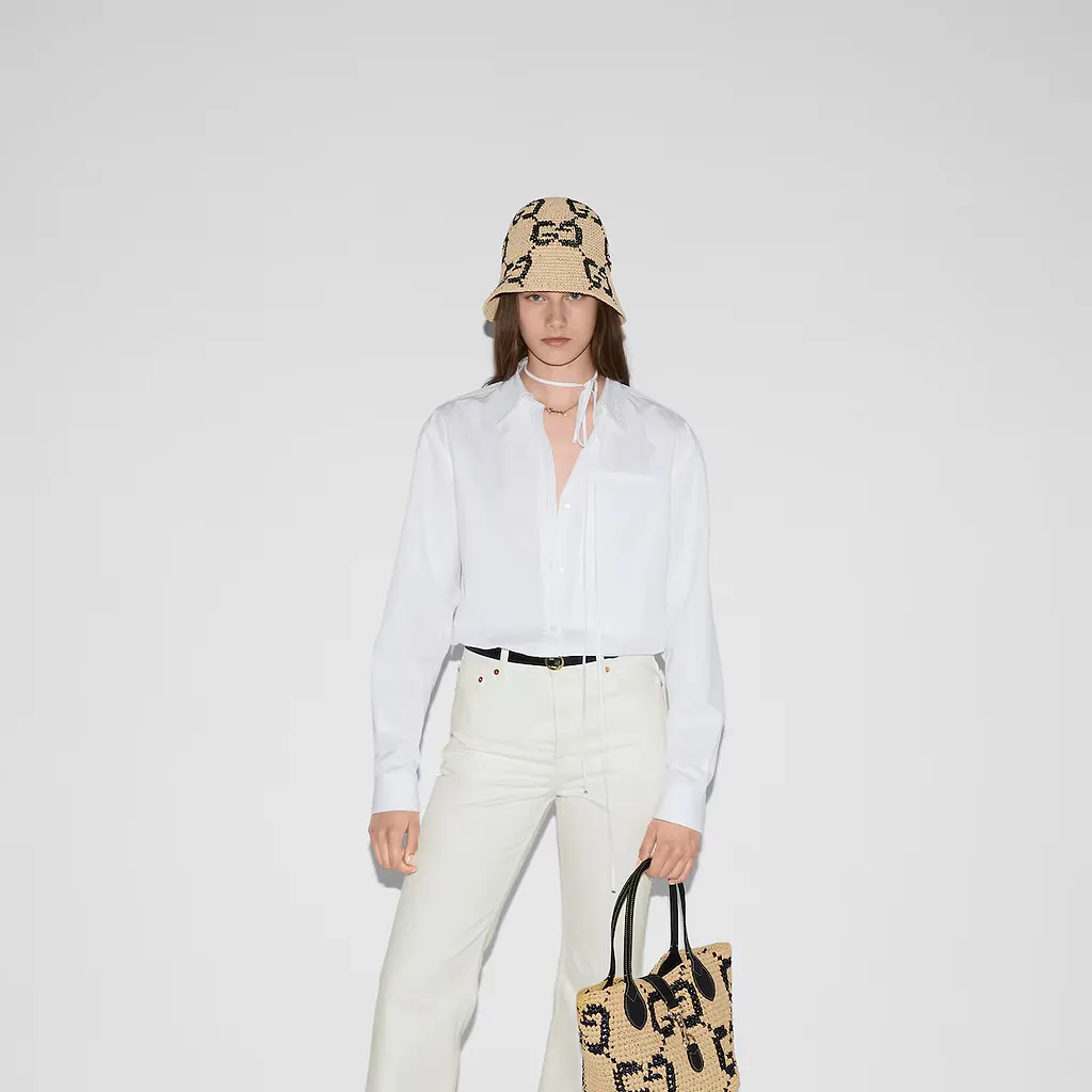 Cotton Poplin Shirt With Gucci Logo