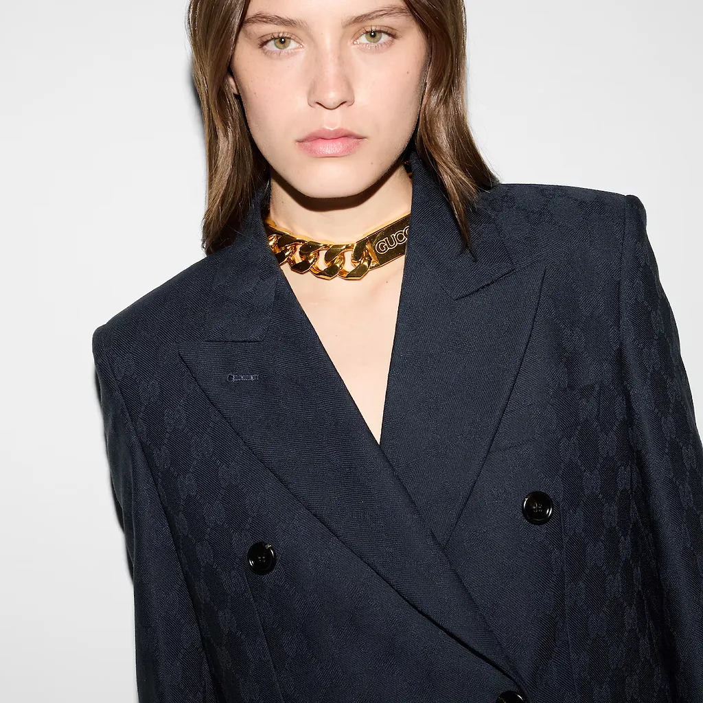 Double-Breasted Gg Wool Jacket