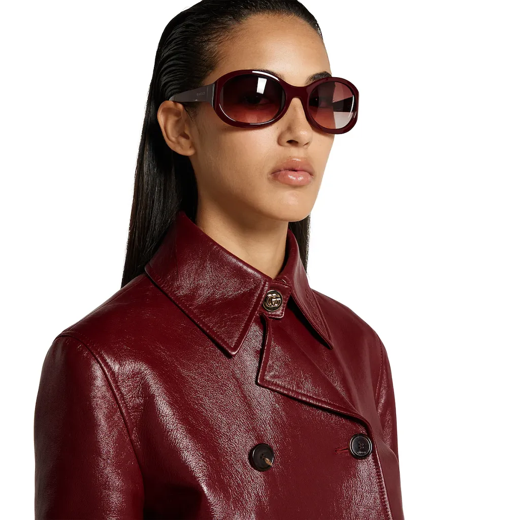 Shiny Leather Double-Breasted Coat