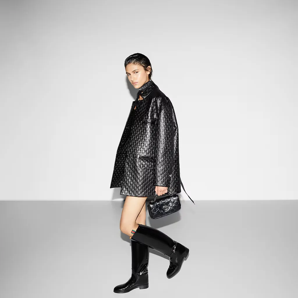 Gg Embossed Leather Jacket