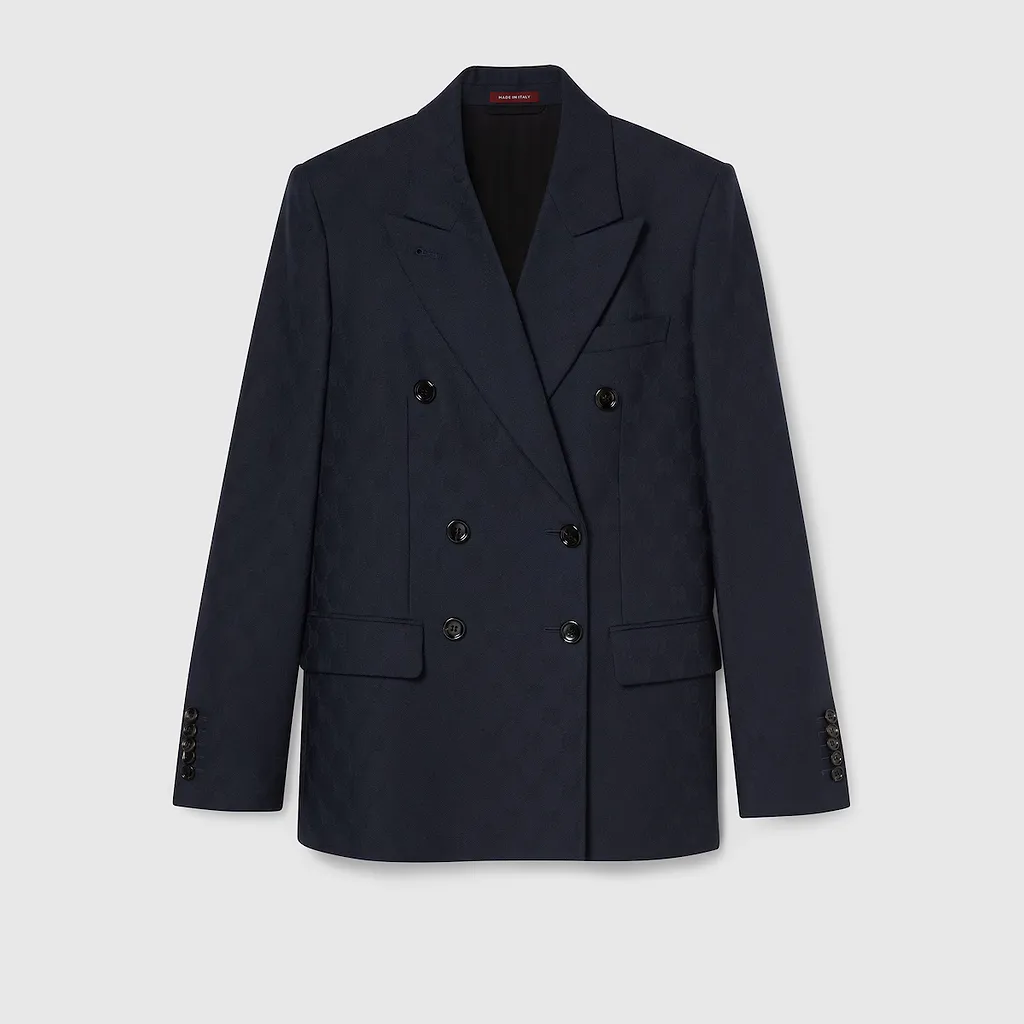 Double-Breasted Gg Wool Jacket