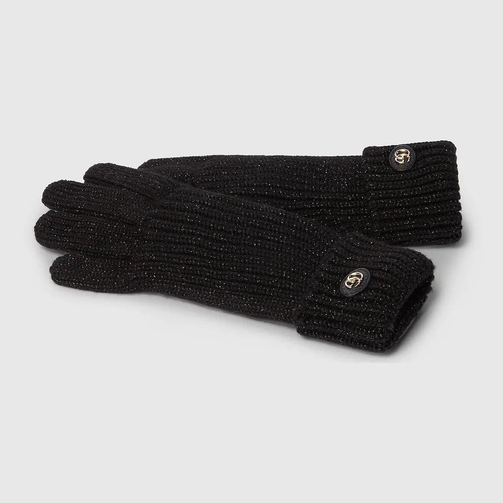 Rib Knit Wool Lamé Gloves