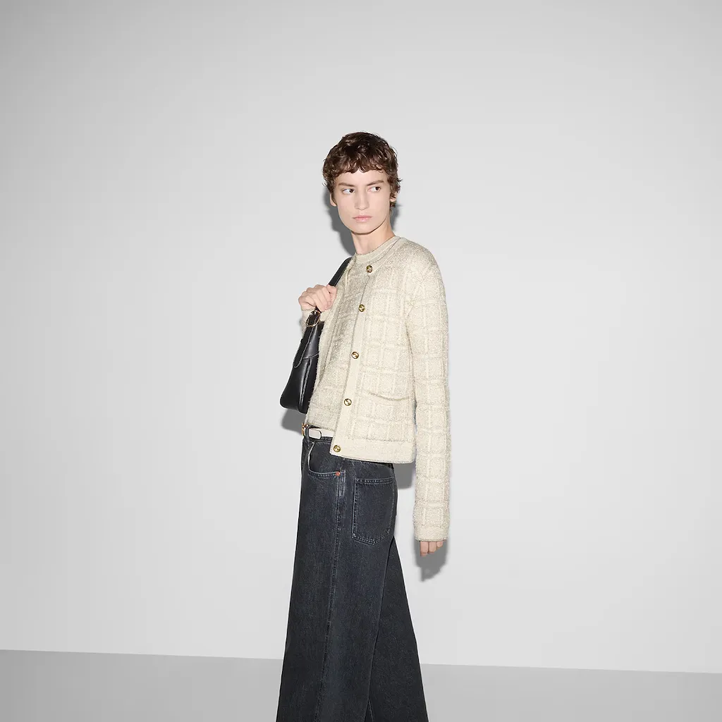 Wool And Lamé Check Jacquard Cardigan