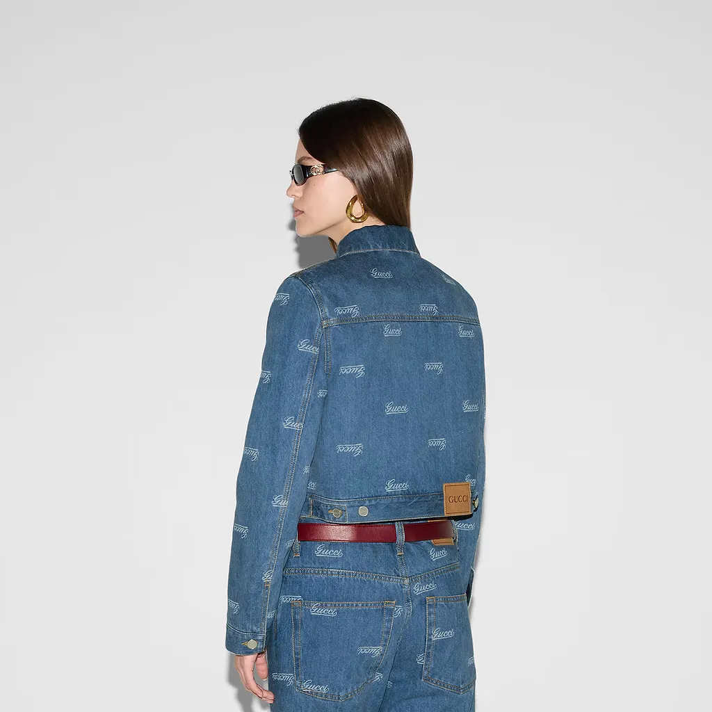 Denim Jacket With Lasered Gucci Detail