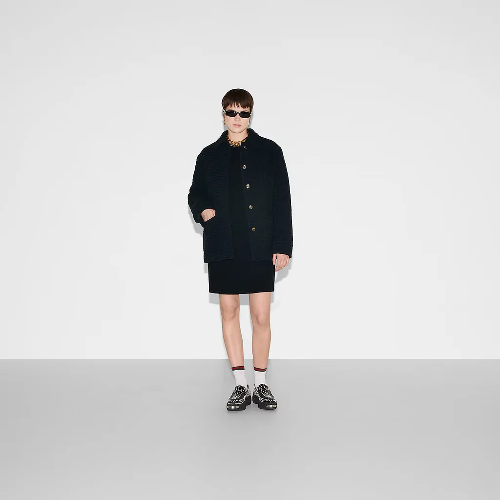 Checked Bouclé Wool Coat