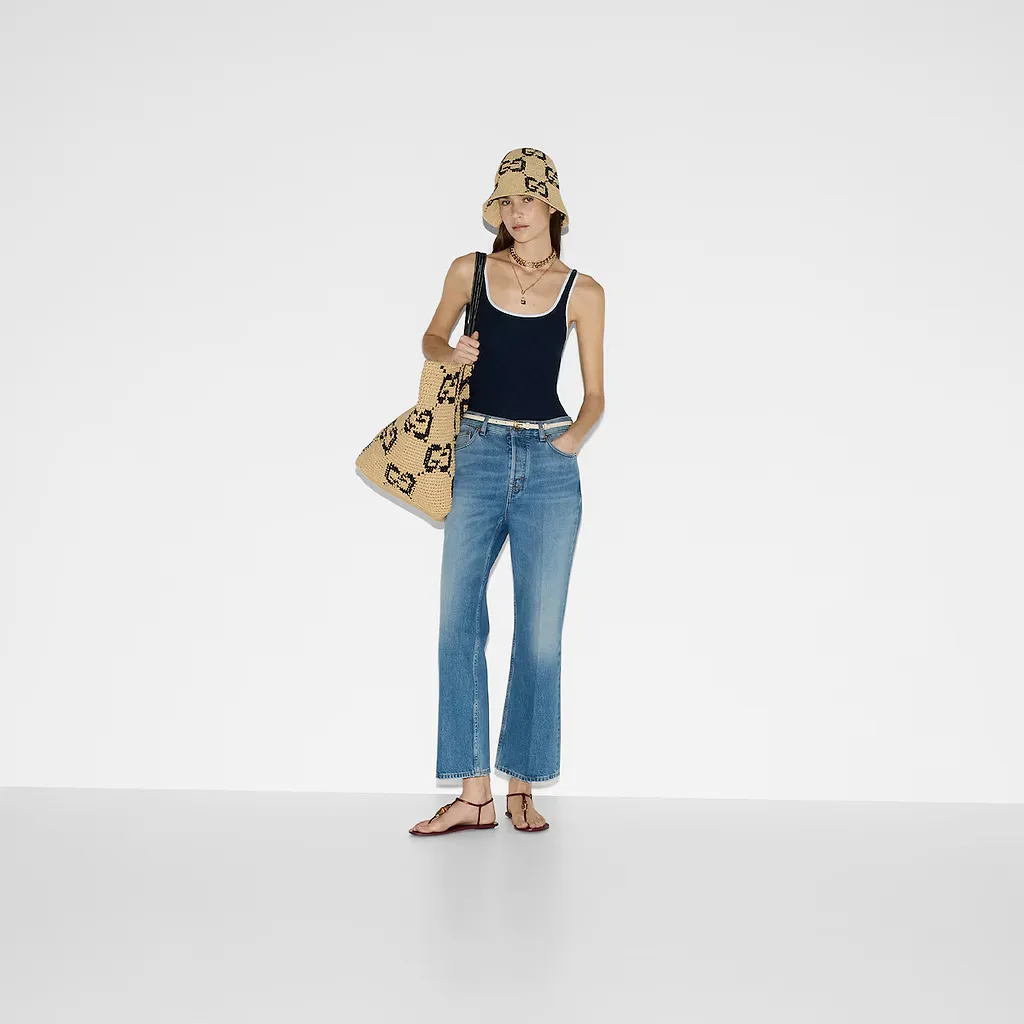Cropped Flared Denim Trousers