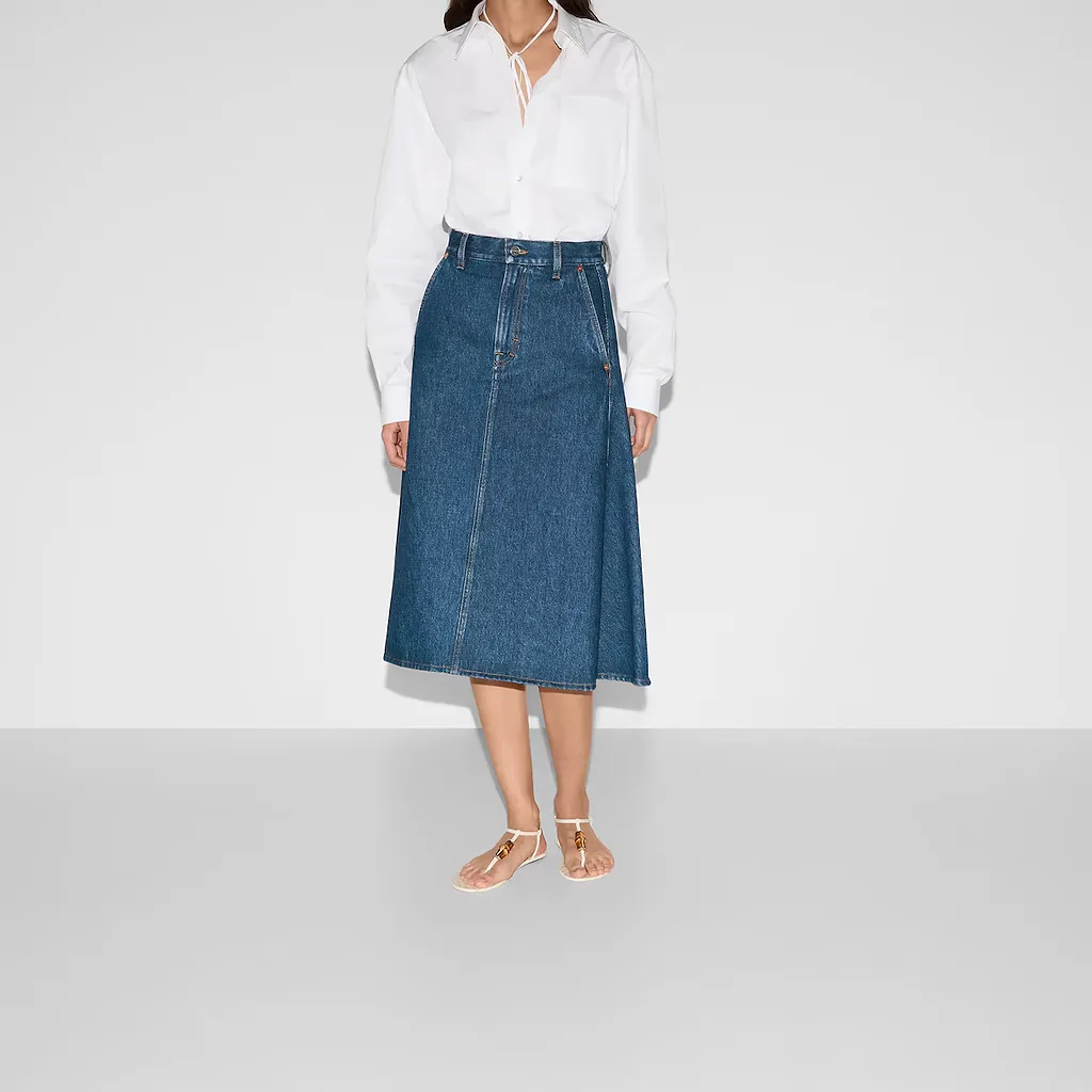 Mid-Length Denim Skirt