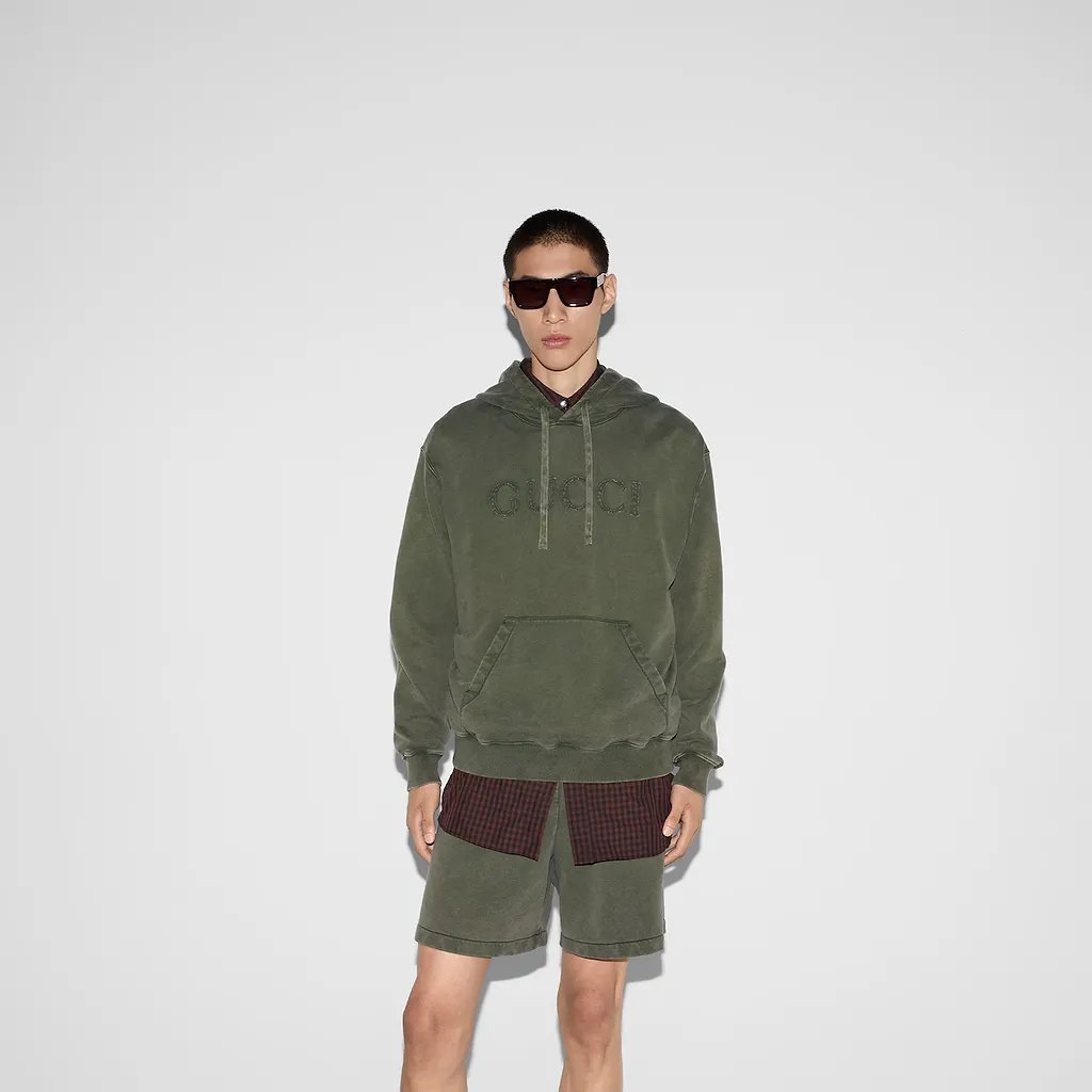 Embroidered Cotton Jersey Hooded Sweatshirt