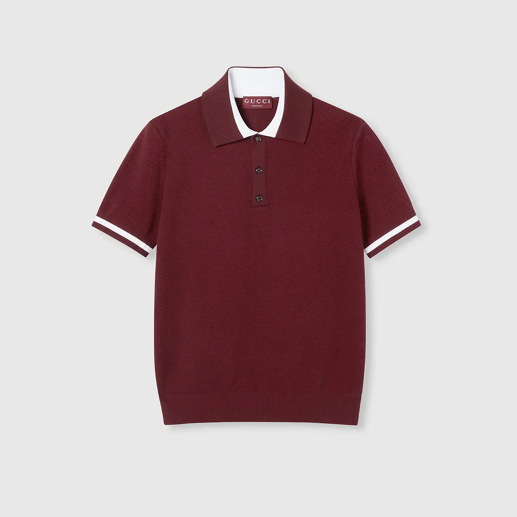 Cotton Piquet Polo Shirt With Intarsia