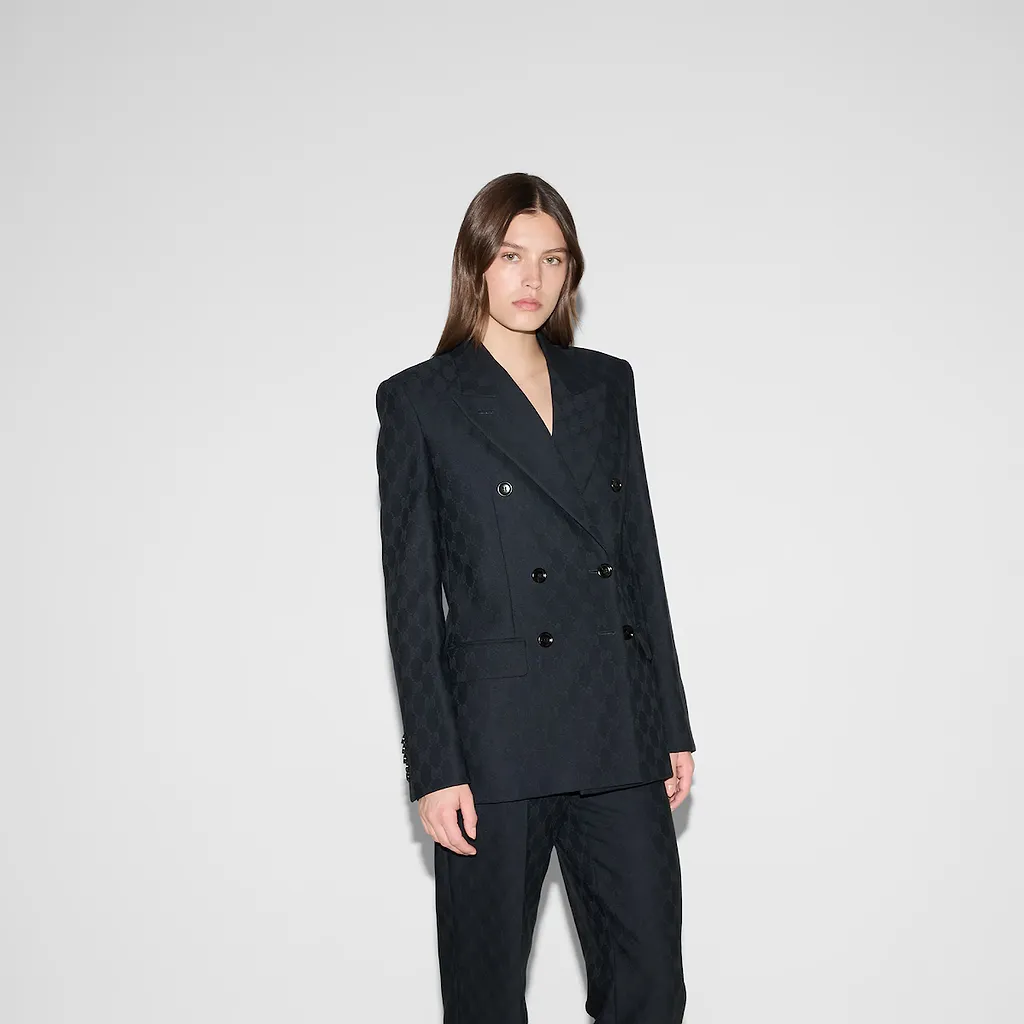 Double-Breasted Gg Wool Jacket