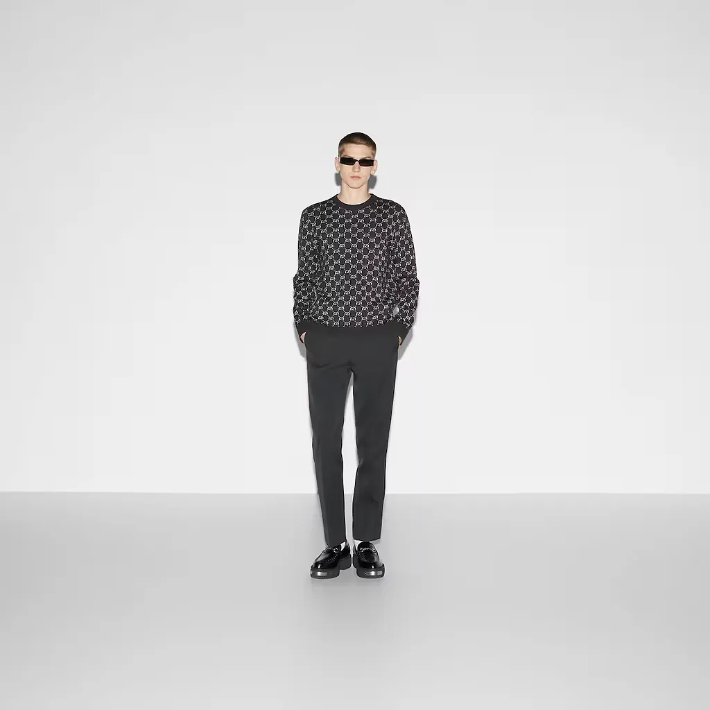 Wool Jacquard Sweater With Gg Shadow
