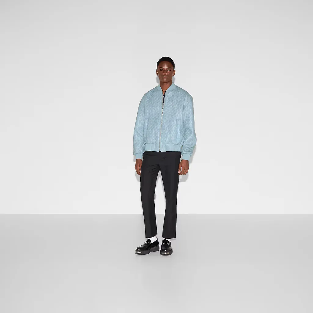 Embossed Gg Leather Bomber Jacket