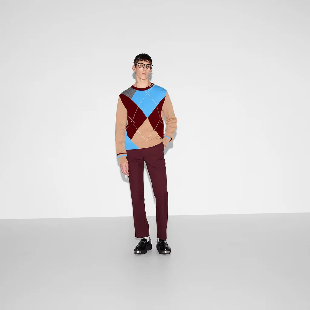 Wool Cashmere Argyle Sweater