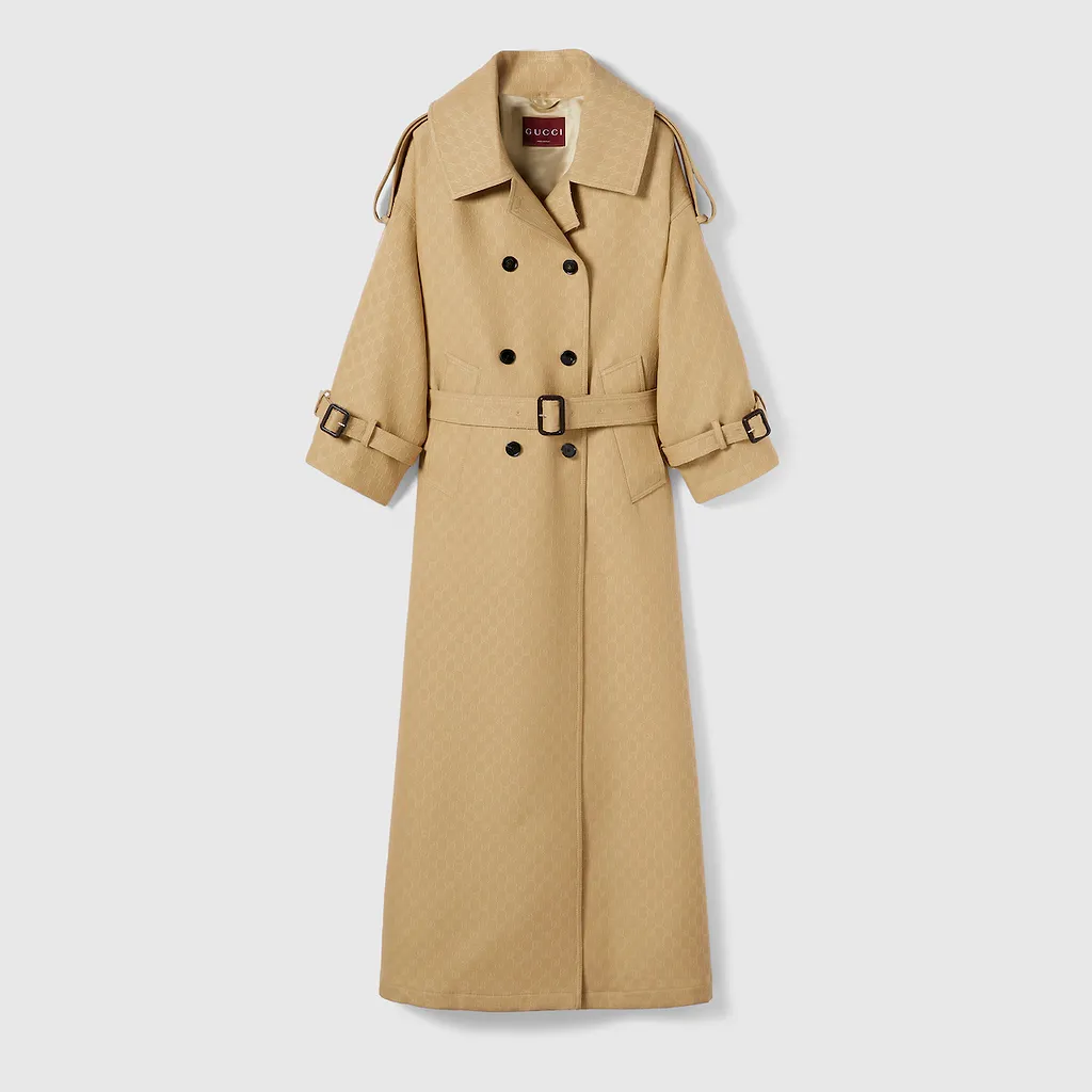 Gg CrÊPe Silk Wool Double-Breasted Coat