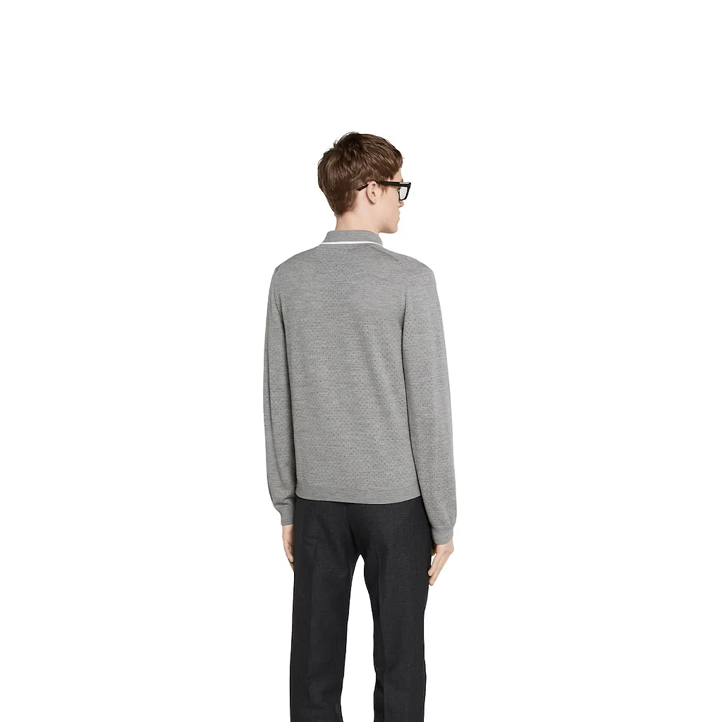 Fine Wool Knit Polo Shirt With Intarsia