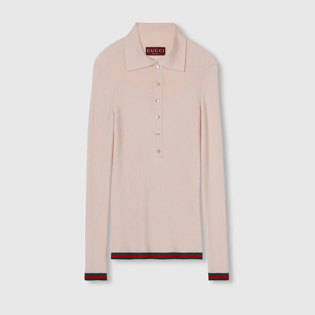 Cashmere And Silk Polo Top With Web