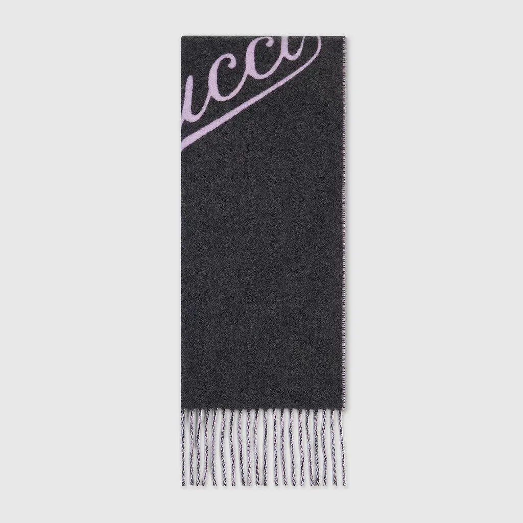 Wool Cashmere Scarf With Gucci Script