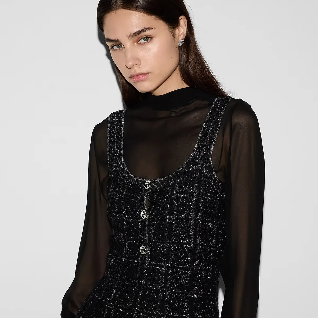 Wool And Lamé Check Jacquard Dress