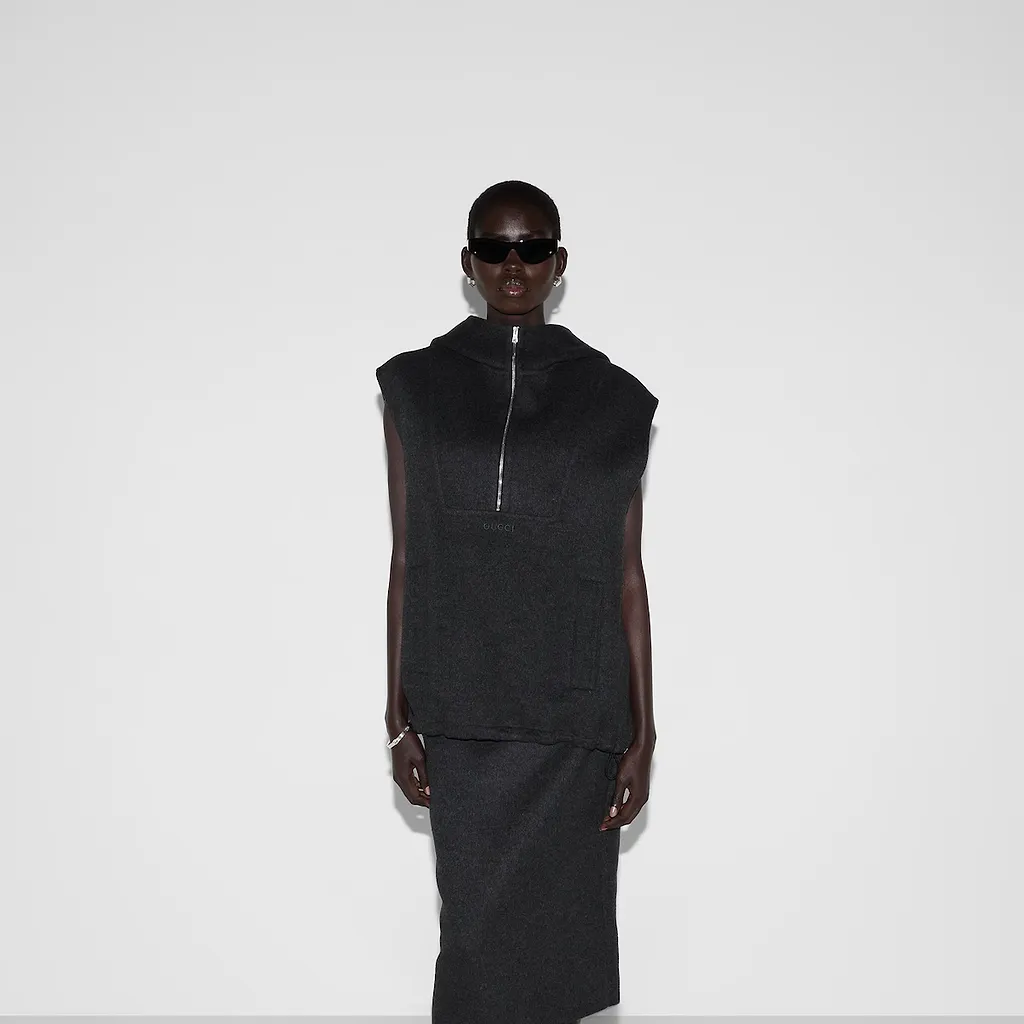Embroidered Wool Silk Hooded Gilet