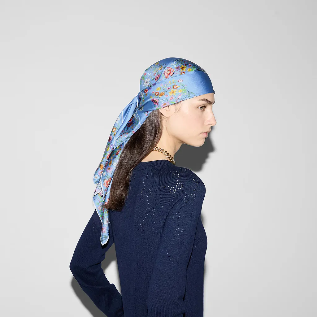 Double G Floral Print Silk Carré