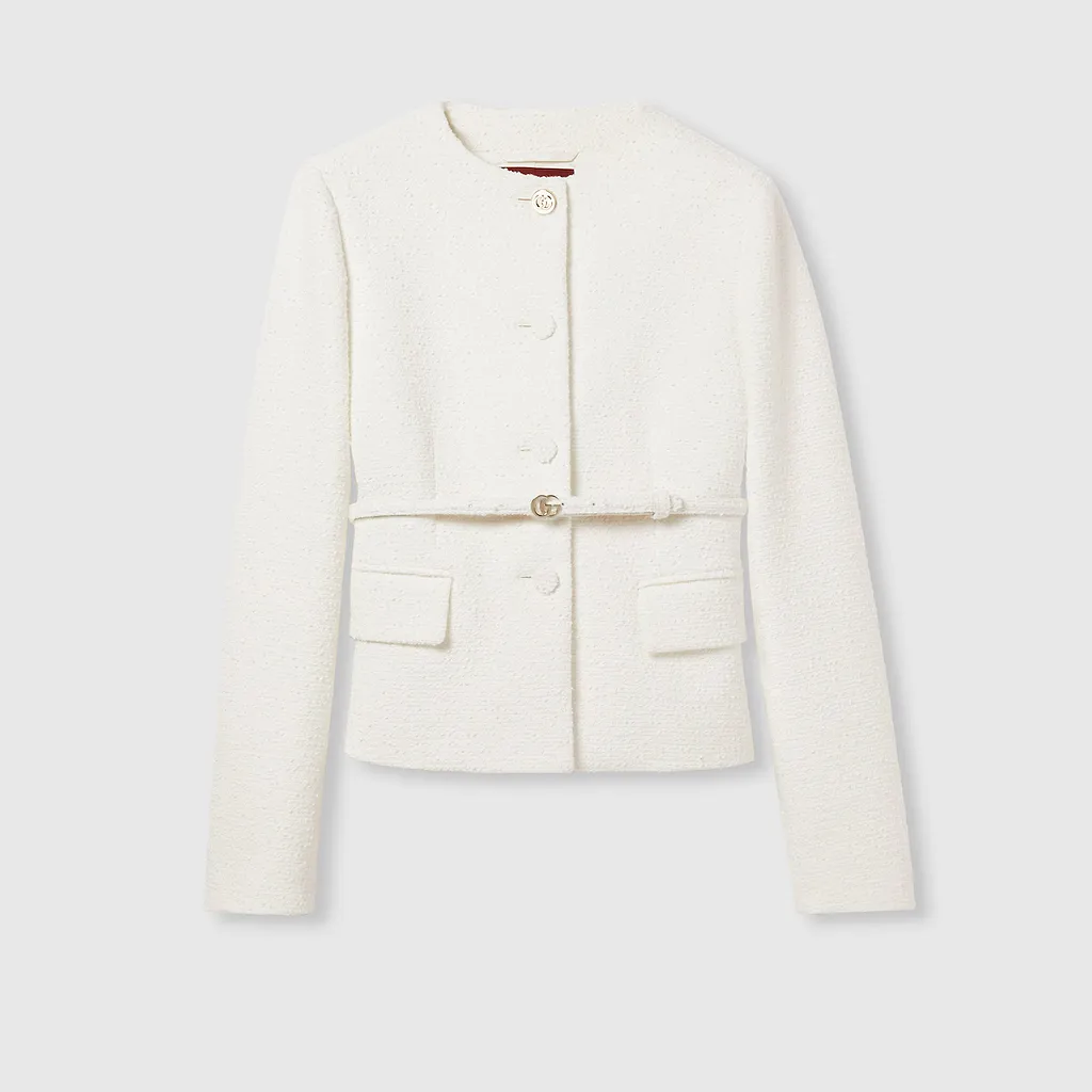 Cotton Bouclé Belted Jacket