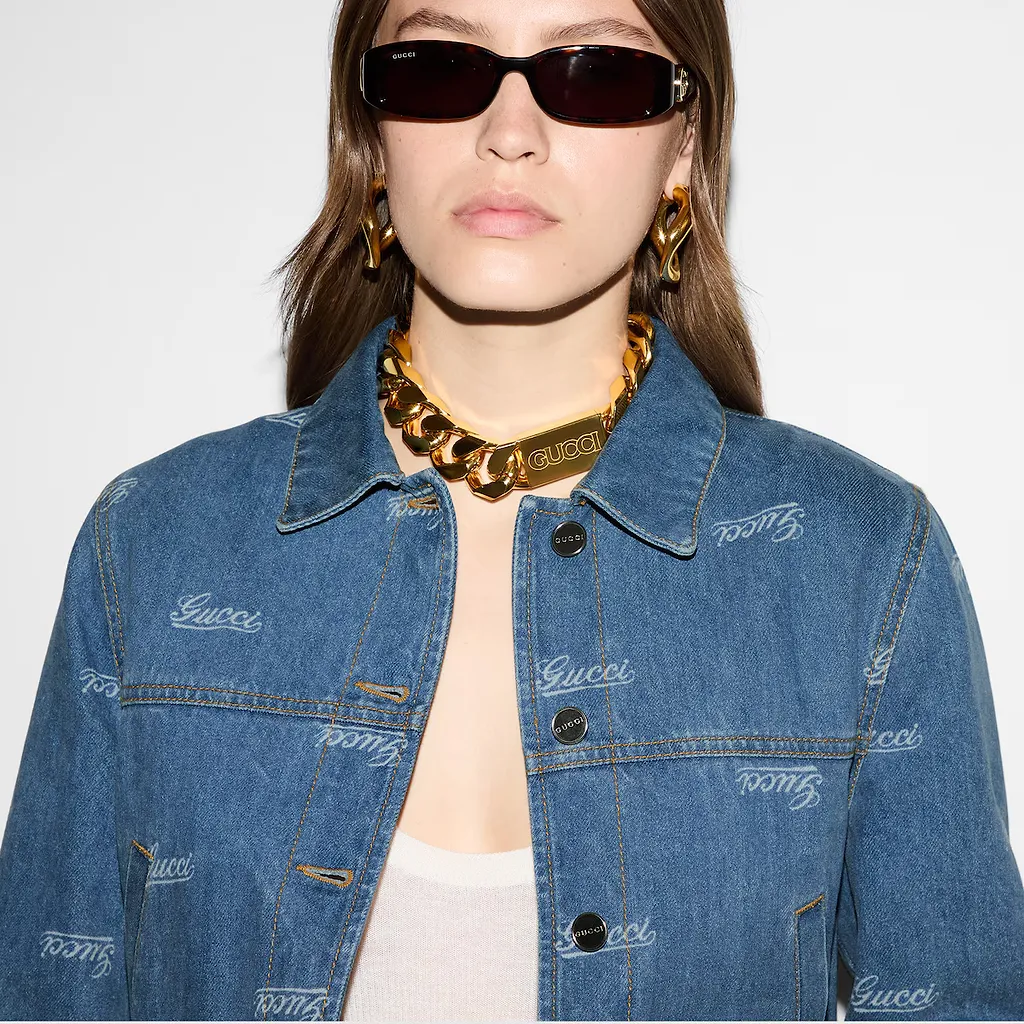 Denim Jacket With Lasered Gucci Detail