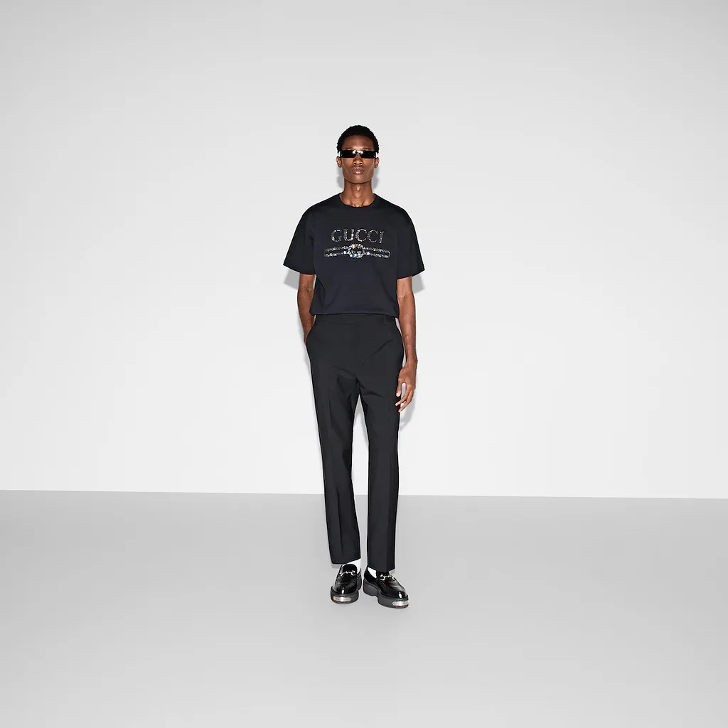 Embroidered Wool Gabardine Trouser