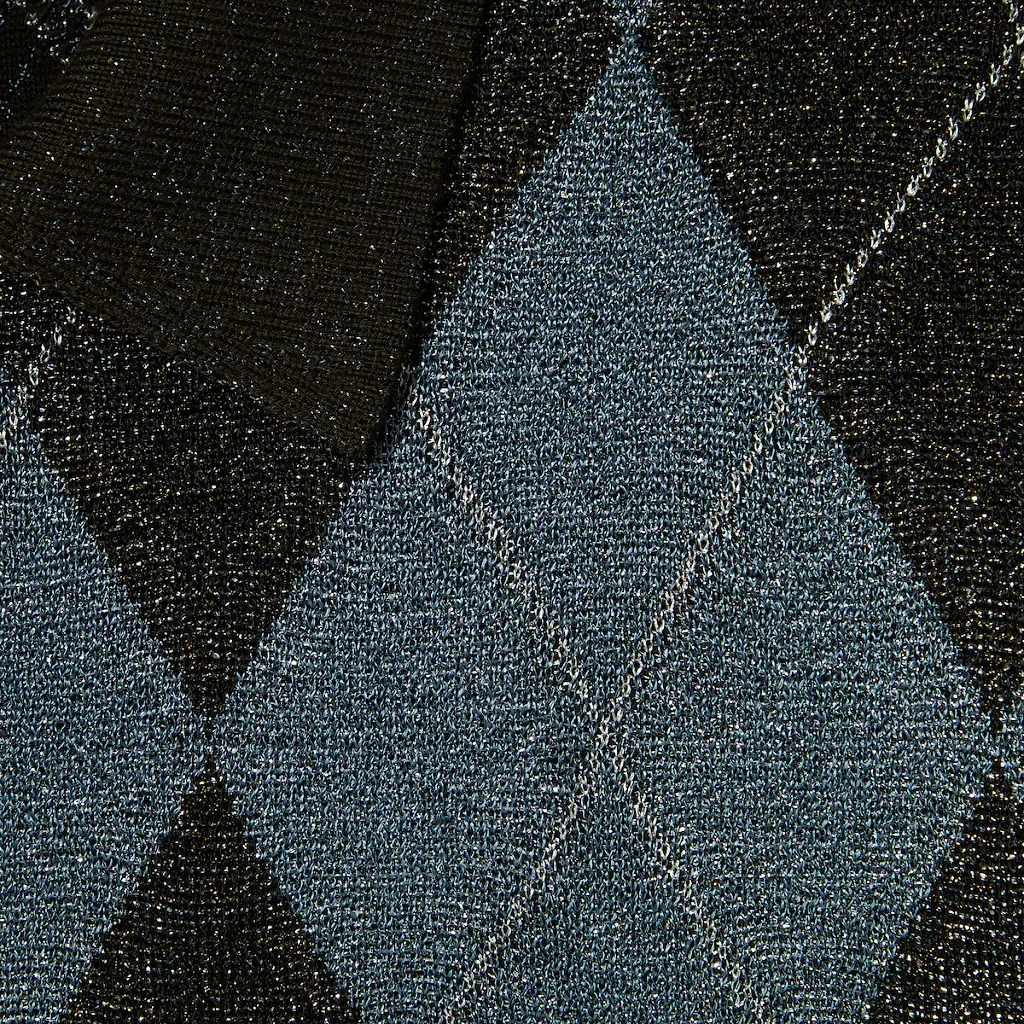 Viscose Lamé Argyle Knit Polo Shirt