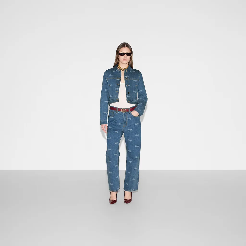 Denim Jacket With Lasered Gucci Detail