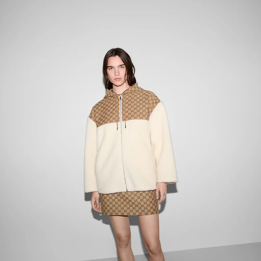 Gg Intarsia Wool Fleece Zip Jacket