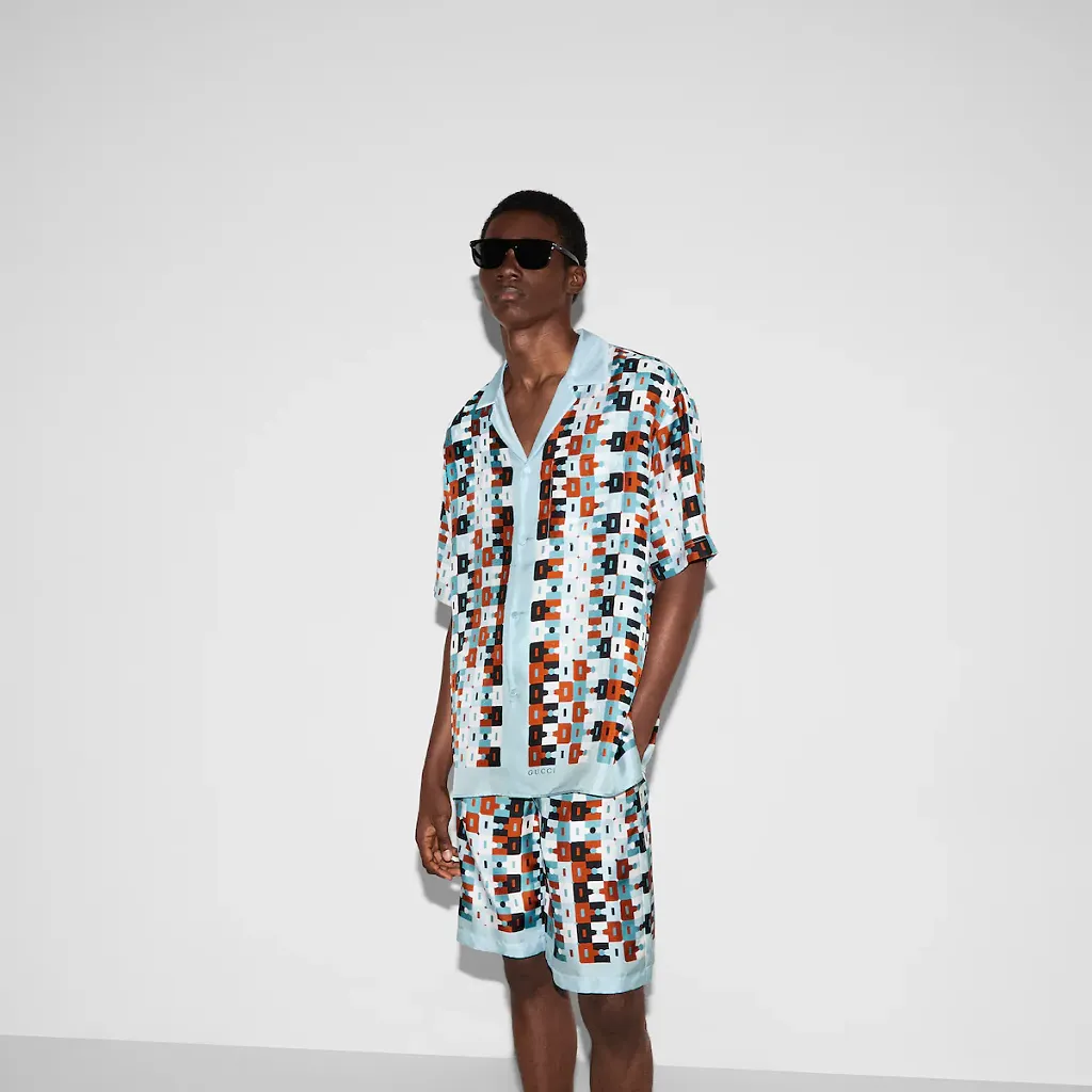 Printed Silk Twill Bowling Shirt