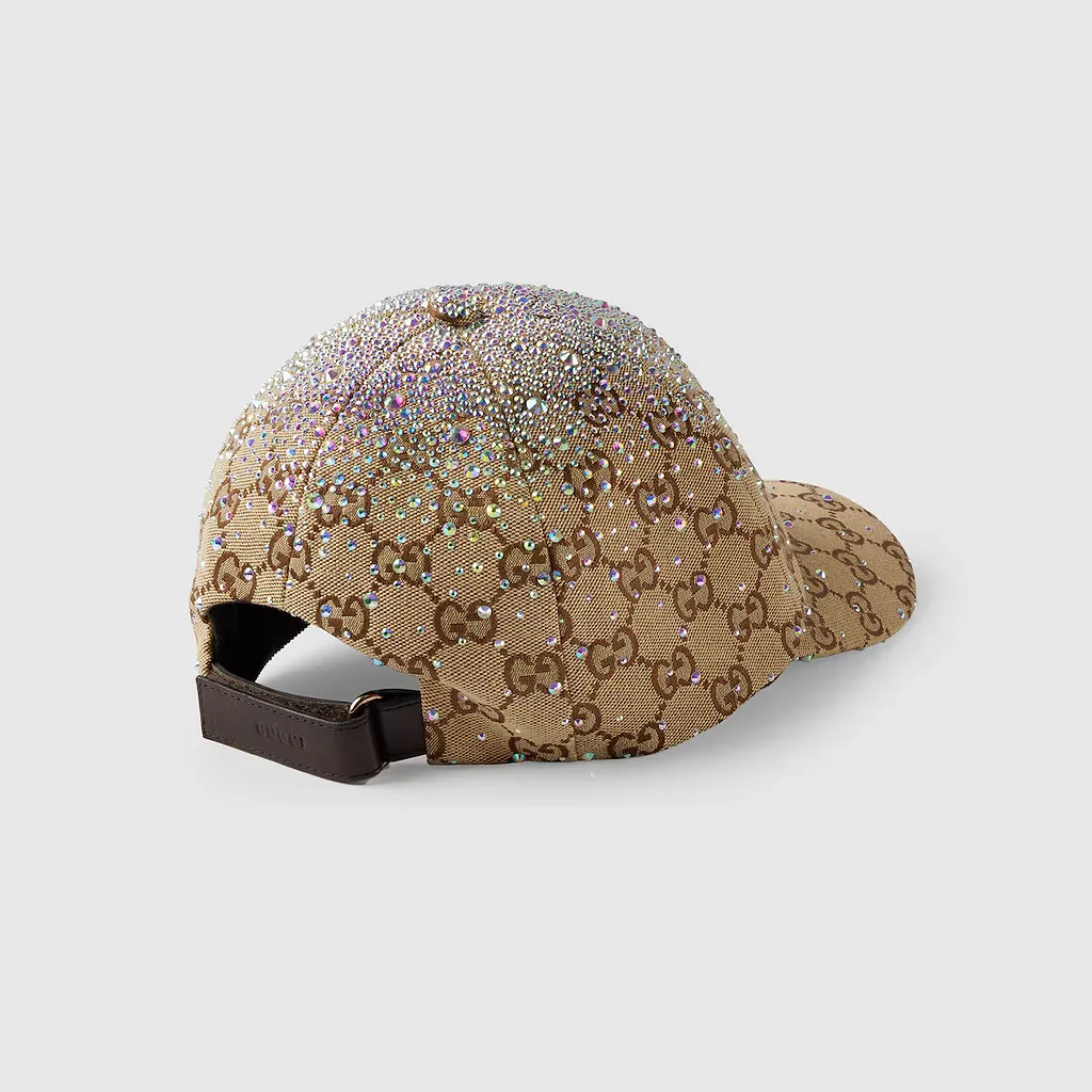 Gg Canvas Baseball Hat With Crystals