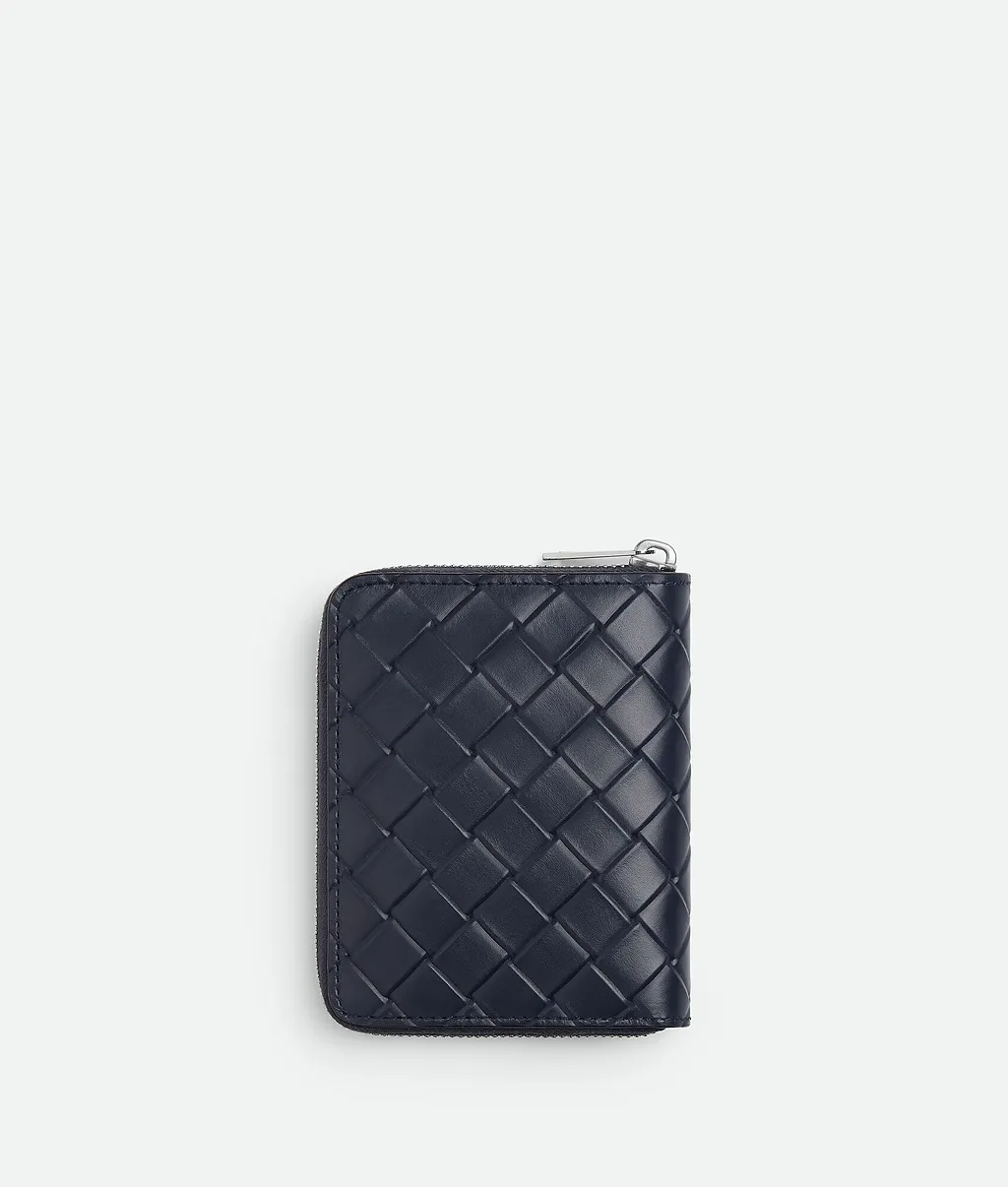 Intrecciato Stamp North/South Compact Zip Around Wallet