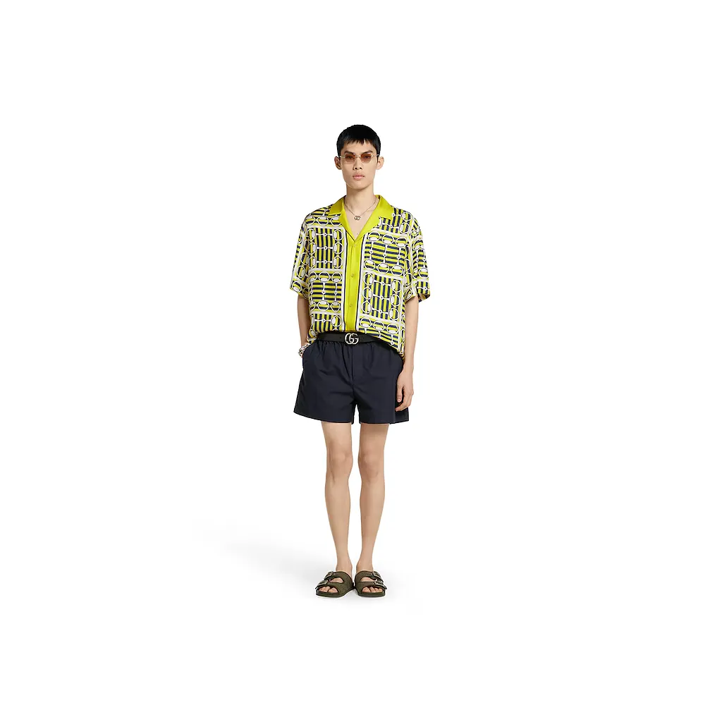 Printed Silk Twill Bowling Shirt