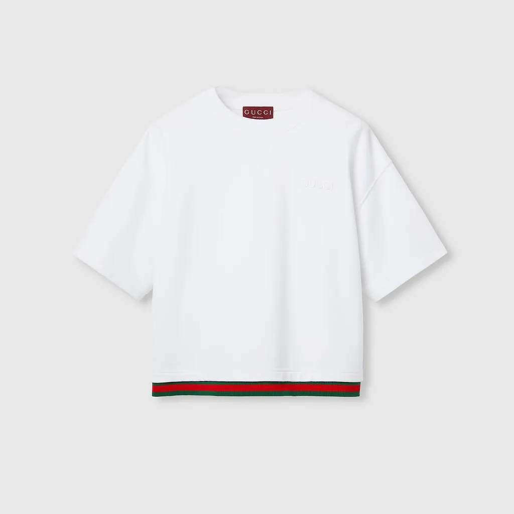 Cropped Cotton Jersey Top With Web
