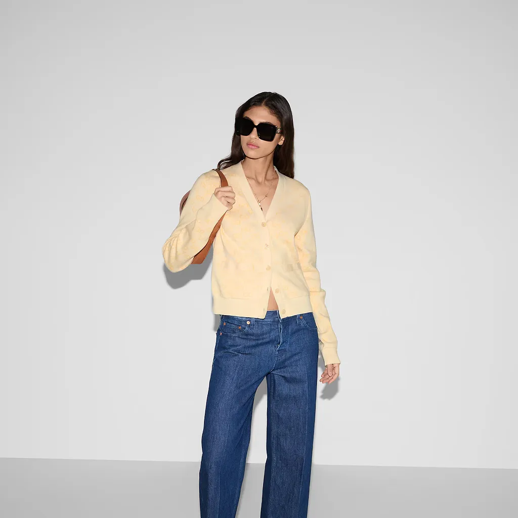 Fine Cotton Gg Jacquard Cardigan