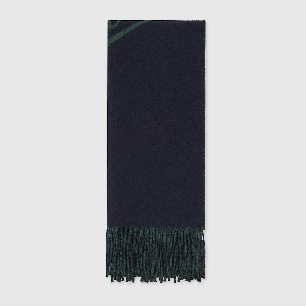 Wool Cashmere Scarf With Gucci Script