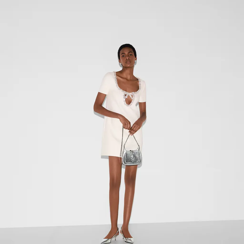Embroidered Wool Silk CrÊPe Mini Dress