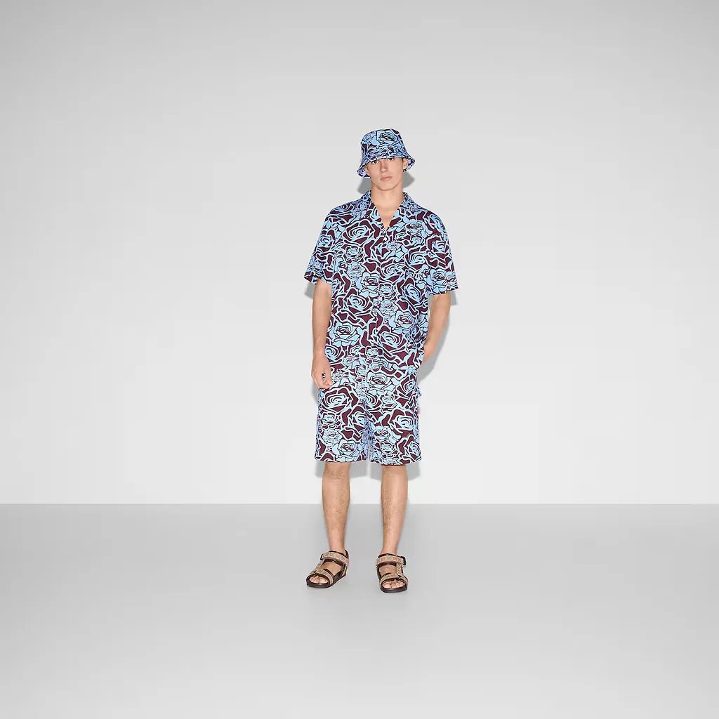 Printed Cotton Gabardine Shorts