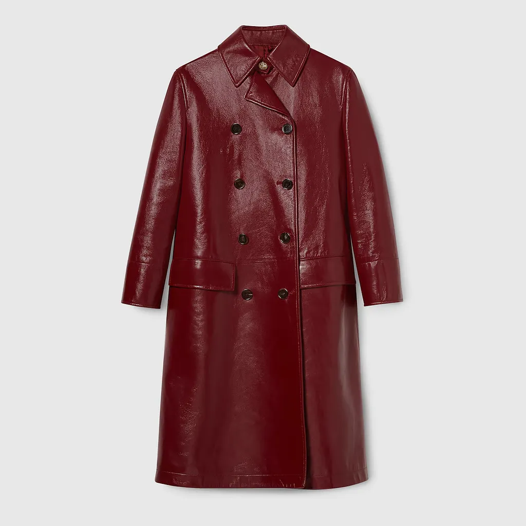 Shiny Leather Double-Breasted Coat