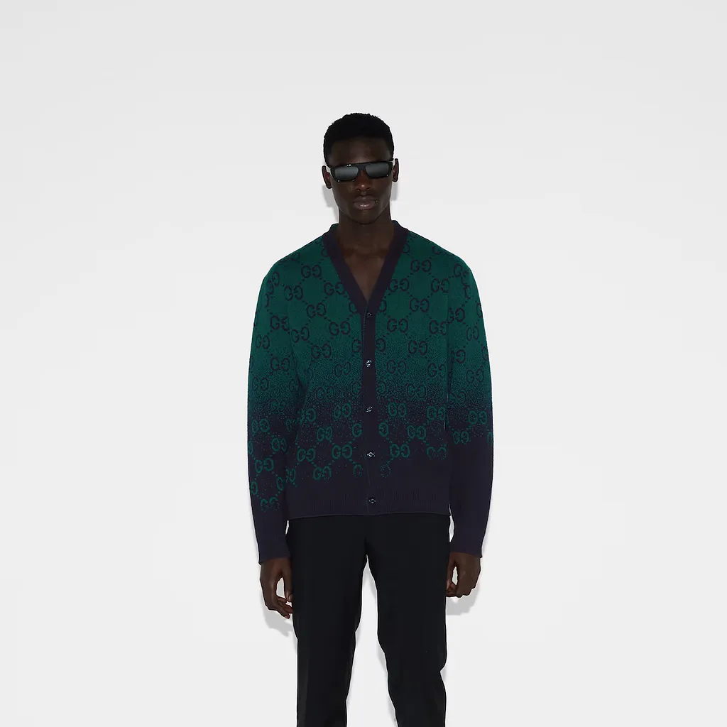Gg Degradé Wool Jacquard Cardigan